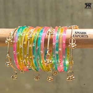 Luxury Handmade Gold Plated Kashmiri Multi Color Glass Bangle Set with Ghungroo Traditional Ethnic Fashion Jewelry for Women - Product Image 5
