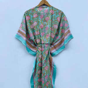 Kaftan en coton imprimé à la main en gros, robe de soirée pour femme, robe longue de plage en coton imprimé, tenue de soirée - Product Image 4
