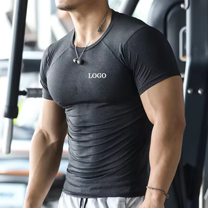 Camiseta Deportiva de Compresión de Manga Corta Negra para Hombre, Corte Ajustado, Secado Rápido, Cuello Redondo, Tejido de Poliéster - Product Image 2