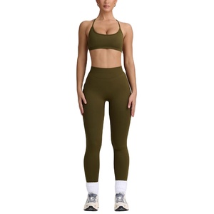 Ensemble de leggings taille haute pour femmes, tenue de sport respirante pour l'entraînement cardio, ensemble assorti, tricot respirant, fournisseur OEM de vêtements de sport en gros - Product Image 1