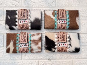 Hand Tooled Carving Cards Wallet Clutch <b>Phone</b> Case Stylish Cowhide Fur Leather Wallet Multi Uses Western Leather Wallets - Product Image 6