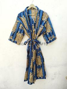 KAC Kimono imprimé tigre floral 100% coton Robe indienne haute qualité doux confortable vêtements de nuit de plage avec décoration de bouton - Product Image 2