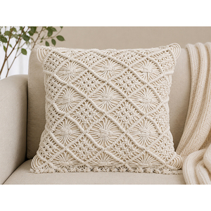 100% Cotton Premium Handmade Cotton Macrame Cushion Cover | Woven Bohemian Accent <b>Pillow</b> for Home Decor - Product Image 3