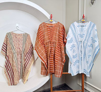 Nouveau gros main bloc imprimé une pièce caftan robe avec col en V et taille réglable surdimensionné robe tunique d'été pour les femmes