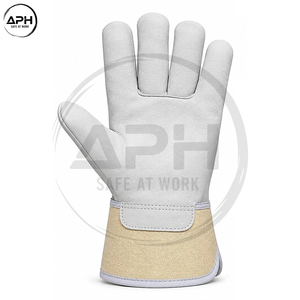 Gants de travail blancs en crème avec manchette en toile allongée, paume lisse, sangle de poignet réglable, prix usine, gants de protection pour les mains - Product Image 5