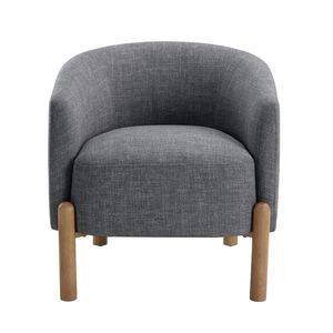 Poltrona con Gambe in Legno Massello e Struttura Resistente, Stile Contemporaneo, Rivestimento Grigio Confortevole per Soggiorno, 1 Pezzo - Product Image 2