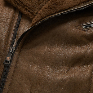 Muzamin Apparel <b>Men's</b> Real Brown Sheepskin <b>Shearling</b> Leather Flying <b>Jacket</b> Unique Stylish Fashion Casual Warm Heated Windproof - Product Image 3