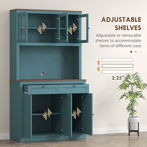 Mobile dispensa da cucina verde da 71 pollici con supporto per microonde, credenza da cucina con 2 cassetti e ripiani regolabili - Product Image 5