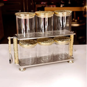 Dispensador de vidrio con tapa de Metal redondo transparente y respetuoso con el medio ambiente único, tarro con bandeja para accesorios de cocina - Product Image 6