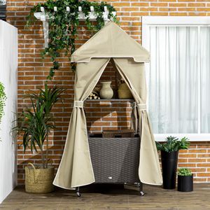 Carrello Portasciugamani da Piscina in Rattan Sintetico Beige con Ripiano e Cestino - Product Image 2