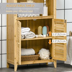 Mobiletto a torre in bambù naturale per soggiorno e bagno, con ripiani multipli e ante - Product Image 6
