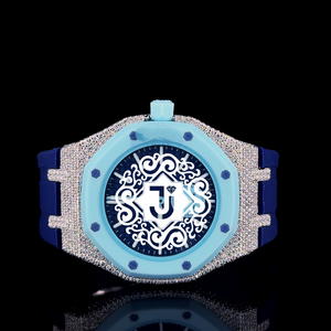 Reloj de Lujo con Esfera Azul, Octagonal, de Latón, Cristal de Zafiro, Cuarzo, Bisel con Pedrería, Correa de Goma, Escala de Barra, Estilo Elegante, 42mm - Product Image 3