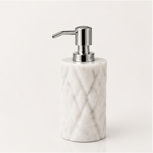 Stylish Design White Marble Soap Dispenser with Diamond Pattern Texture Handwash <b>Pump</b> Bottle for Modern Bathroom and Hotel - Product Image 3