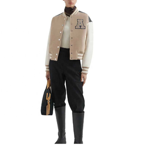 Fashion <b>Women</b> Quilted Cotton Embroidery Casual Zipper Long Sleeve <b>Varsity</b> <b>Bomber</b> <b>Jacket</b> Winter Vintage Colorblock - Product Image 3
