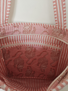 For Floral Cotton Tote <b>Bag</b> with Zipper Closure <b>Medium</b> <b>Size</b> Double Handles Shoulder <b>Bag</b> From Rajasthan - Product Image 4