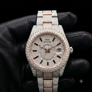 Reloj de Acero Inoxidable con Incrustaciones de Diamantes y Moissanita, Cuarzo, Tono Oro Rosa, Visualización de Fecha, Estilo Pulsera, Reloj de Lujo Afar Jewels - Product Image 3