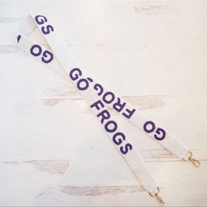 Lanière en nylon Go Frogs avec crochets métalliques, sangle réglable et tendance, imprimé blanc et violet - Product Image 1
