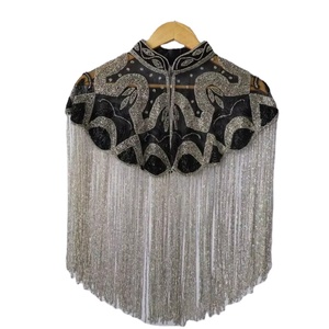 Kushang Textile Adult Acrylic Silk Cashmere ODM Designer Beaded Crystal Embroidered <b>Poncho</b> Anti-Static Organza Fabric - Product Image 1