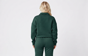 Ensemble de survêtement 2 pièces respirant 100 % coton pour femme avec pull demi-zip et pantalon de jogging pour l'automne - Product Image 4