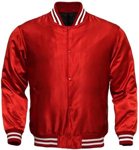 Chaqueta Varsity Roja de Satén Personalizada para Hombre, Chaqueta Bomber Informal de Color Sólido, Corte Regular - Product Image 1