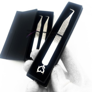 RMI Stainless Steel <b>Silver</b> Eyelash Extension Tweezers Set Bottom Design And 1pcs /2pcs Tweezer Card Box Packaging Set - Product Image 5