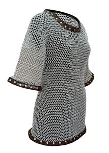 Haut de gilet médiéval en maille avec garniture en cuir, armure de chevalier en anneaux d'aluminium pour cosplay et reconstitution historique - Product Image 3