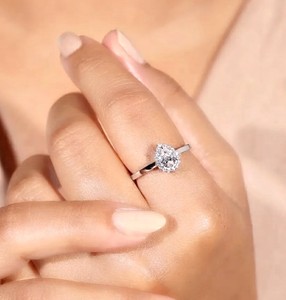 Bague de fiançailles en diamant de laboratoire certifié IGI, taille poire et taille ronde, or 10K 14K 18K, bague de promesse, cadeau d'anniversaire de mariage - Product Image 5