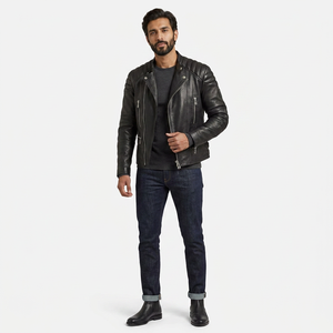 Lightweight Bomber <b>Jackets</b> with Zipper and Pockets Stand Collar Motorcycle <b>Jackets</b> Black Padded Sleeves Biker <b>jacket</b> for <b>men</b> - Product Image 1