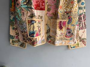 Bohemian Patchwork Cotton Jacket V-Neck Full Sleeve Hand Embroidered Floral Pattern Casual Outerwear for Women - Product Image 3