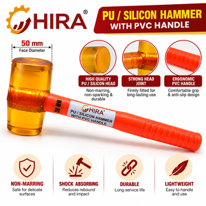 ค้อนหน้าซิลิโคน PU ขนาด 50 มม. ยี่ห้อ HIRA ด้ามจับ PVC สำหรับงานอุตสาหกรรมและงานประกอบ DIY ติดตั้ง OEM - Product Image 1