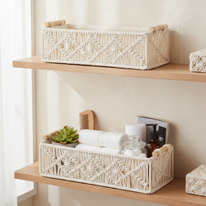 Panier de rangement en macramé fait main en corde de coton tressée, écologique, empilable, organisateur de décoration pour salon, chambre et buanderie - Product Image 3