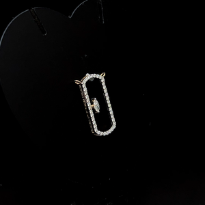 Luxury paperclip diamond pendant with floating marquise cut center stone pave <b>frame</b> minimalist fine jewelry necklace charm - Product Image 5