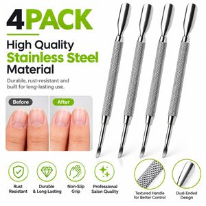 OPTITECH Lot de 4 repousse-cuticules dorés, coupe-cuticules, nettoyeurs d'ongles en forme de cuillère, double face, en acier inoxydable, réutilisables - Product Image 4