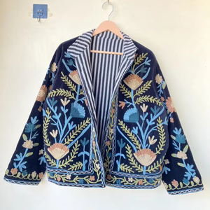 Veste kimono en velours de coton 100% faite à la main |   Automne/Hiver Respirant Écologique Anti-rides Séchage rapide Col rond matelassé - Product Image 1
