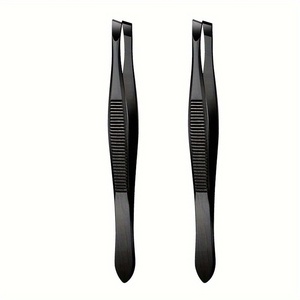 Pince à épiler de précision à pointe fine en acier inoxydable 87 mm, design moderne léger, noir et argent - Product Image 2