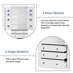 TOPMAX 77-inch Farmhouse Kitchen Pantry Freestanding Tall <b>Cupboard</b> <b>Storage</b> Cabinet with 3 Adjustable Shelves and 8 <b>Doors</b> - Product Image 5