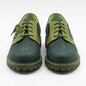 Chaussures de marche en cuir véritable vert patchwork pour hommes, bout rond, lacets, semelle en caoutchouc, baskets décontractées - Product Image 6