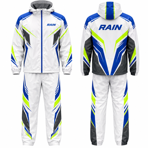 Chándal Deportivo Impermeable con Capucha para Hombre RAIN, Azul, Verde, Blanco, con Cierre de Cremallera, Relleno de Poliéster, Diseño Geométrico, para Verano - Product Image 1
