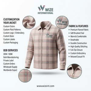WIZE INTERNATIONAL – Veste en polaire à carreaux pour homme, col rabattable, fermeture éclair, décontractée, coupe-vent, réversible, pour l'automne - Product Image 6