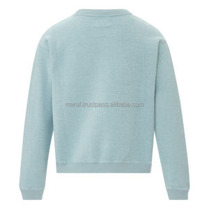 2025 Collection hiver en gros broderie personnalisée bébé bleu filles sweat 100% coton teint uni avec Style décontracté Funky - Product Image 2