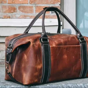 กระเป๋าหนังแท้ทรงดัฟเฟิล สไตล์เรียบง่าย สำหรับเดินทางช่วงสุดสัปดาห์  ขนาดใหญ่  น้ำหนักเบา  แบบวินเทจ  พร้อมซิป  รุ่น LDB-0342 - Product Image 1