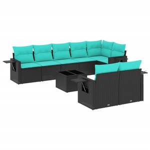 Juego de sofás de patio de ratán sintético negro de 9 piezas con cojines, muebles elegantes para exteriores - Product Image 2