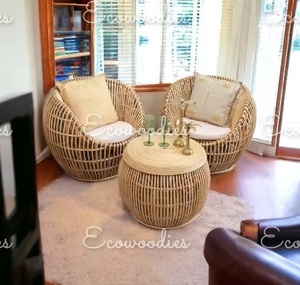 Ecowoodies Modern Luxury Hand-Woven Bamboo <b>Sofa</b> Set High-Density Foam Cushions Eco-friendly Lightweight Portable for Garden - Product Image 4