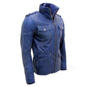 Veste de mode en laine mince d'hiver pour hommes grande taille décontractée en cuir d'agneau marron véritable col montant fermeture éclair respirant vente en gros - Product Image 1