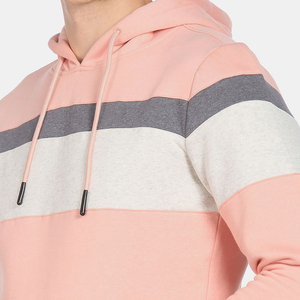 Sudadera con Capucha Personalizada para Hombre, Diseño de Bloques de Color, Corte Regular, Informal, con Bolsillo, Rayas Rosa, Gris y Blanco - Product Image 5