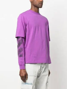 T-shirt personnalisé 100% coton, streetwear, double couche, manches longues, imprimé uni, respirant, écologique, coupe ample pour homme - Product Image 3