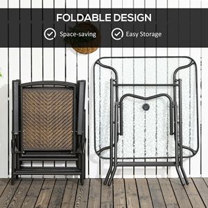 Set da Pranzo da Esterno in Rattan PE Resistente alle Intemperie, 5 Pezzi, Marrone Scuro, Tavolo e Sedie Pieghevoli con Foro per Ombrellone - Product Image 5