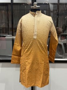 Luxury Mustard Gold Jacquard <b>Men's</b> <b>Kurta</b> Manufacturer Premium Wedding Eid <b>Kurta</b> Wholesale Pakistani Indian Ethnic Wear Export - Product Image 5