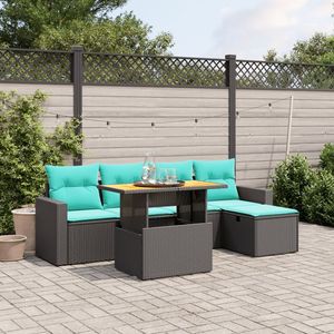 Juego de sofás de patio de ratán sintético negro de 6 piezas con cojines, muebles de exterior - Product Image 1