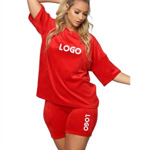 Casual Women's Plus Size Shorts Set Solid Velvet Cotton Fabric Loose Fit One Set for Summer Daily Wear Thermal Quarter Sets - Product Image 1